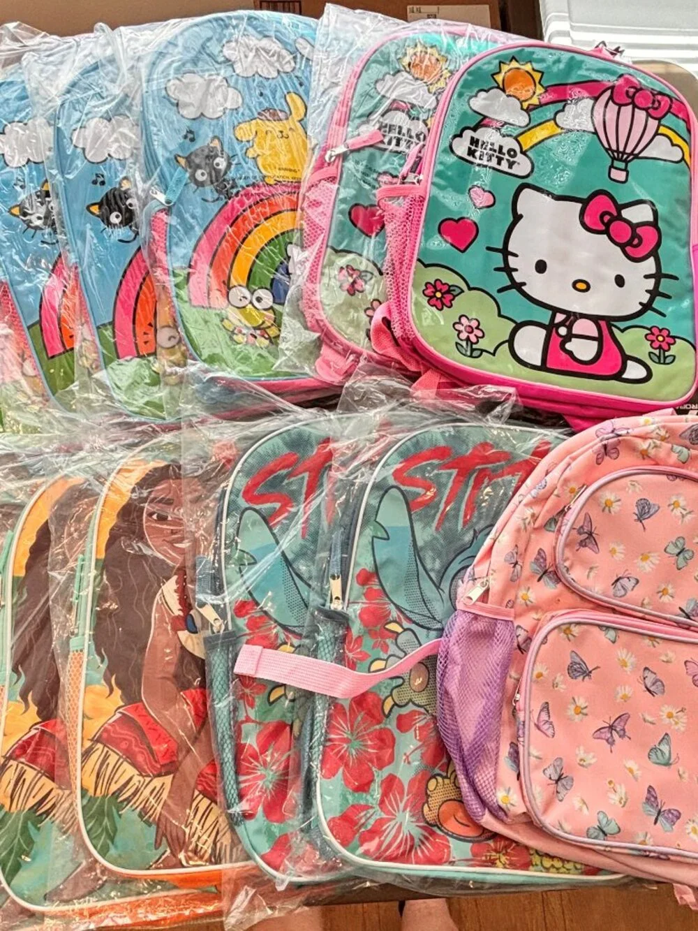 Wholesale Lot of 12 Kids Children's Backpacks NEW Hello Kitty, Stitch, Moana NWT
